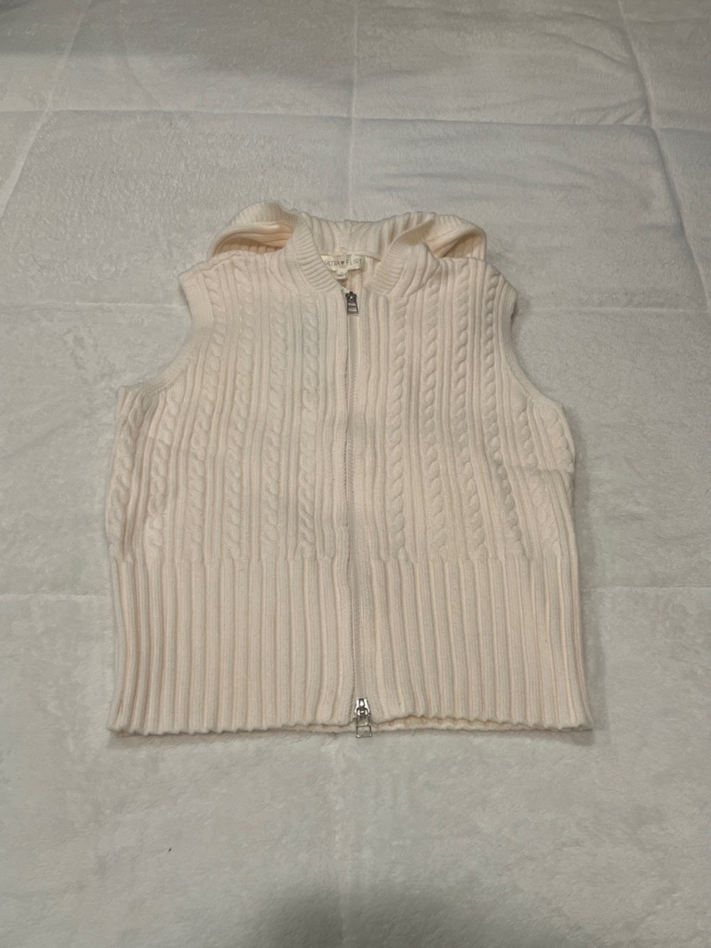 Cream Cable Knit Zip-Up Hooded Vest
